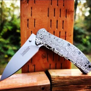 Kershaw Zing SS - Steampunk Style Maze - Deep Fiber Laser Engraved - Double Sided Black Engraving - EDC Knife - Stainless Steel - NIB