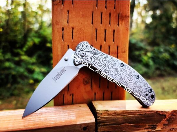 Kershaw Zing SS - Steampunk Style Maze - Deep Fiber Laser Engraved - Double Sided Black Engraving - EDC Knife - Stainless Steel - NIB