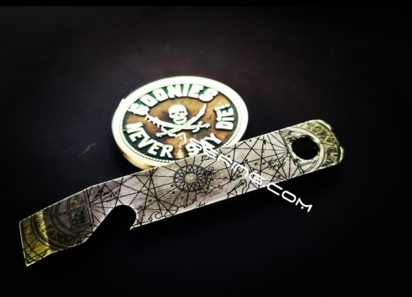 Solid Brass Prybar - Goonies Map - Deep Laser Engraved Popper - Bottle Opener Pry with Lanyard Hole - Everyday Carry Multi Tool