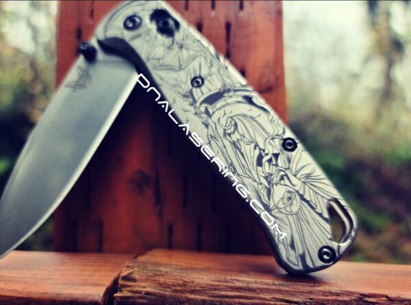 Plague Doctor - Benchmade Bugout TI - Deep Laser Engraved Titanium Scales - Flytanium Gear *Scales Only*