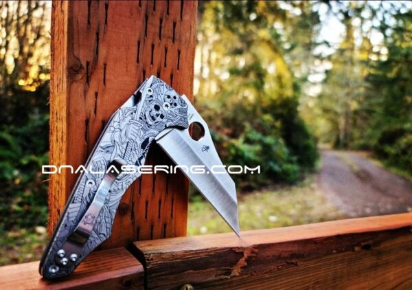 Japanese Warrior - Samurai Skulls - Spyderco YoJumbo - Deep Laser Engraved - Titanium Scales - EDC Gear *Scales/Handles Only*