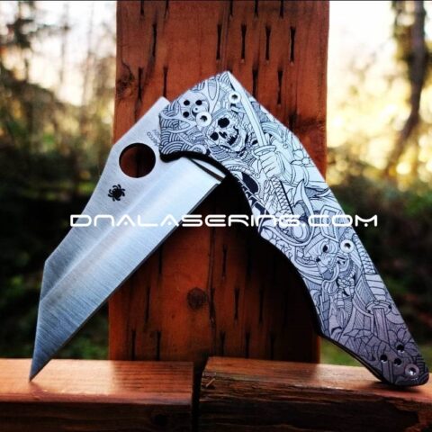 Japanese Warrior - Samurai Skulls - Spyderco YoJumbo - Deep Laser Engraved - Titanium Scales - EDC Gear *Scales/Handles Only*