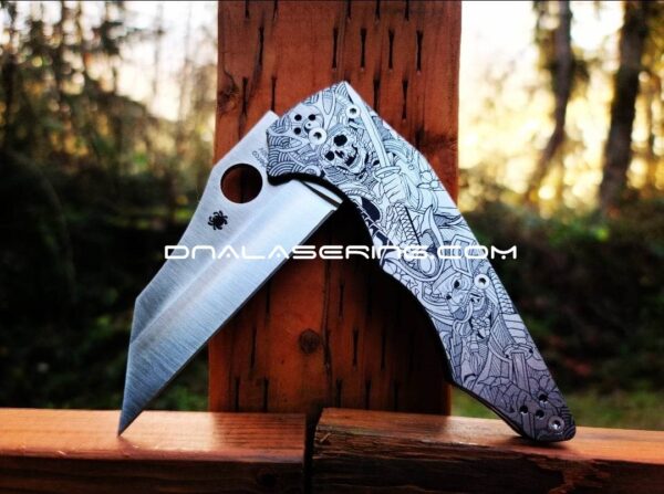 Japanese Warrior - Samurai Skulls - Spyderco YoJumbo - Deep Laser Engraved - Titanium Scales - EDC Gear *Scales/Handles Only*