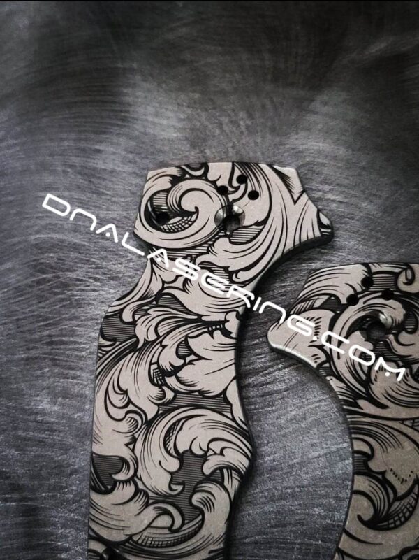 Leaf Scroll - Spyderco YoJumbo - Deep Laser Engraved - Titanium Scales - EDC Gear *Scales/Handles Only*