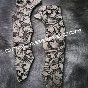 Leaf Scroll - Spyderco YoJumbo - Deep Laser Engraved - Titanium Scales - EDC Gear *Scales/Handles Only*