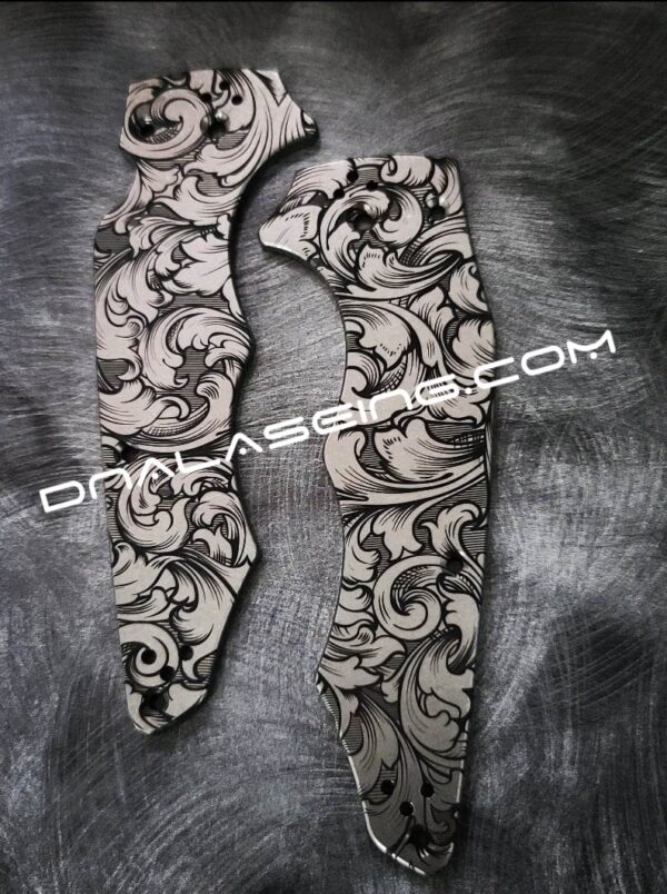 Leaf Scroll - Spyderco YoJumbo - Deep Laser Engraved - Titanium Scales - EDC Gear *Scales/Handles Only*