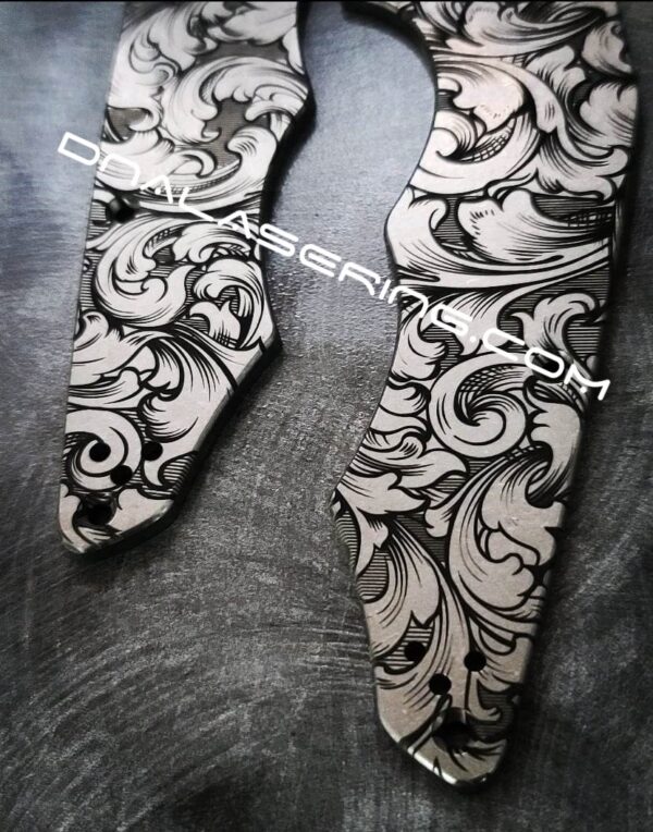 Leaf Scroll - Spyderco YoJumbo - Deep Laser Engraved - Titanium Scales - EDC Gear *Scales/Handles Only*