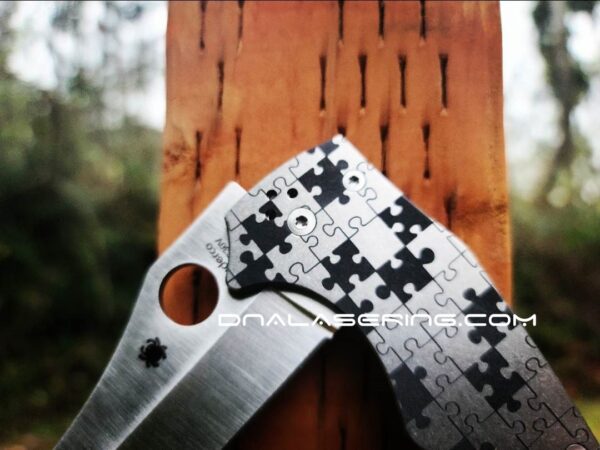 Jigsaw Puzzle Pieces - Titanium - Spyderco YoJumbo - Deep Laser Engraved - Titanium Scales - EDC Gear *Scales/Handles Only*