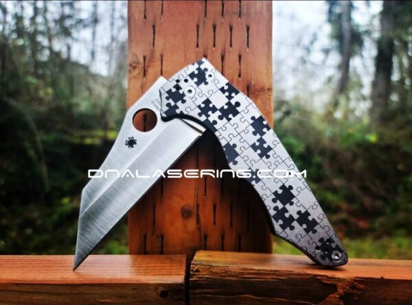 Jigsaw Puzzle Pieces - Titanium - Spyderco YoJumbo - Deep Laser Engraved - Titanium Scales - EDC Gear *Scales/Handles Only*