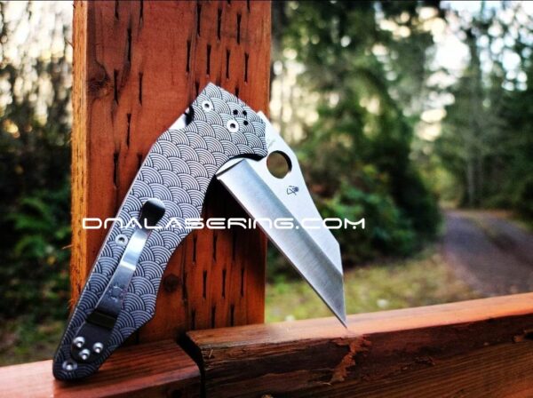 Seigaiha Pattern Titanium - Spyderco YoJumbo - Deep Laser Engraved - Titanium Scales - EDC Gear *Scales/Handles Only*