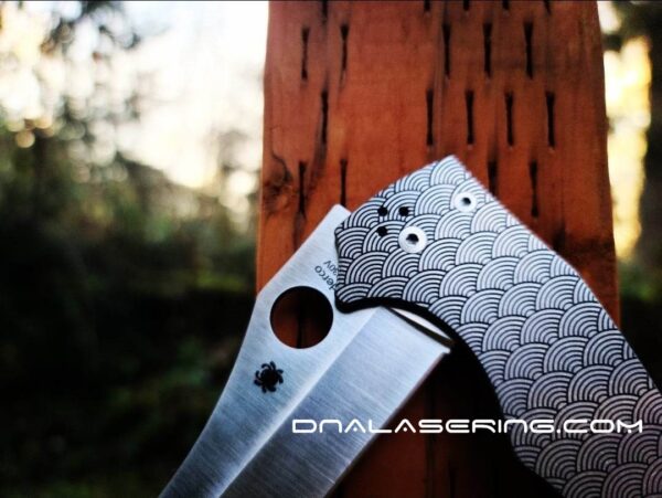 Seigaiha Pattern Titanium - Spyderco YoJumbo - Deep Laser Engraved - Titanium Scales - EDC Gear *Scales/Handles Only*