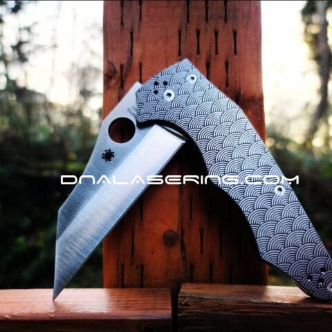 Seigaiha Pattern Titanium - Spyderco YoJumbo - Deep Laser Engraved - Titanium Scales - EDC Gear *Scales/Handles Only*