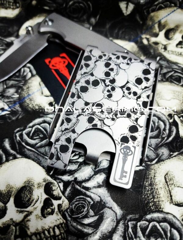 Chaves Ultramar - Skulls - Deep Fiber Laser Engraved - TI Fold Wallet - EDC Gear