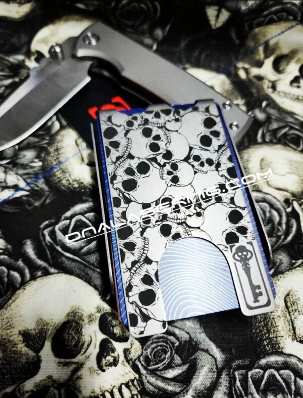 Chaves Ultramar - Skulls - Deep Fiber Laser Engraved - TI Fold Wallet - EDC Gear