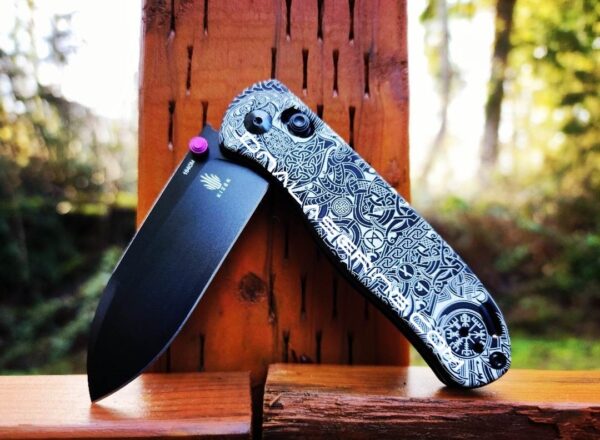 Viking Runes - Celtic Knots - Fiber Laser Engraved - Kizer Drop Bear - EDC - Complete Knife