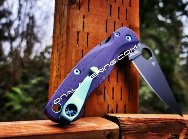 Joker - Spyderco PM2 - Laser Engraved Blade - Anodized Hardware & Lynch Clip - Lotus Purple Haze Scales - Phosphor Washers - Complete Knife