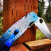 Damascus Pattern - Spyderco PM2 TI - Fiber Laser Deep Engraved - Double Ano Titanium Knife Scales - Flytanium - Knife & Hardware Optional