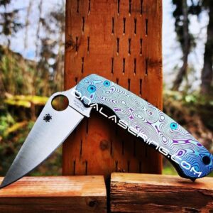 Damascus Pattern - Spyderco PM2 TI - Fiber Laser Deep Engraved - Double Ano Titanium Knife Scales - Flytanium - Knife & Hardware Optional
