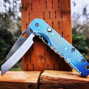 Damascus Pattern - Spyderco Smock - Fiber Laser Deep Engraved - Anodized Titanium Knife Scales - EDC Gear *Knife Install Optional*