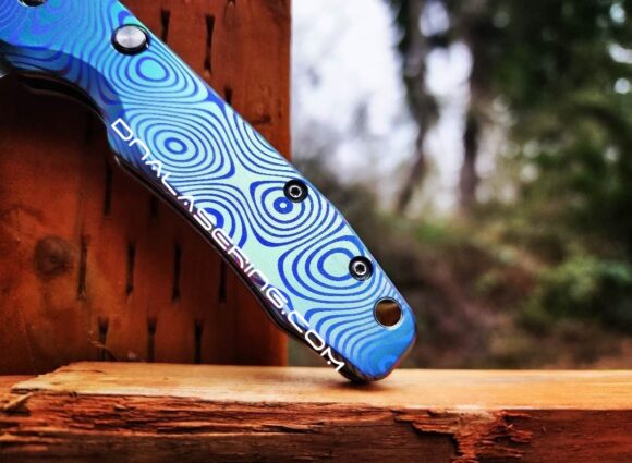 Damascus Pattern - Spyderco Smock - Fiber Laser Deep Engraved - Anodized Titanium Knife Scales - EDC Gear *Knife Install Optional* - Image 2
