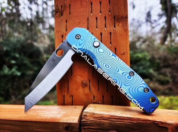 Damascus Pattern - Spyderco Smock - Fiber Laser Deep Engraved - Anodized Titanium Knife Scales - EDC Gear *Knife Install Optional*