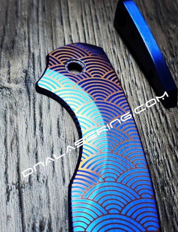 Seigaiha Pattern - CRKT Pilar 3 - Anodized Titanium - Fiber Laser Deep Engraved Pilar 3 Knife Scale - EDC Gear *Optional Backspacer*