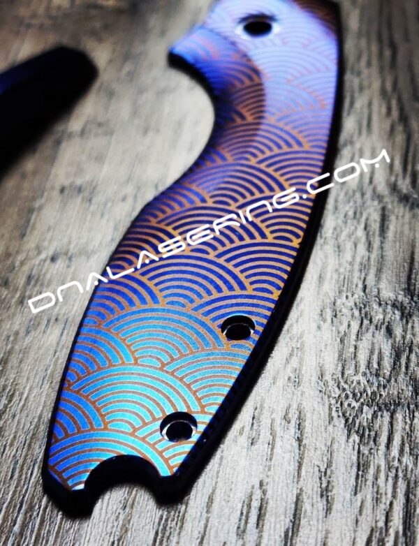 Seigaiha Pattern - CRKT Pilar 3 - Anodized Titanium - Fiber Laser Deep Engraved Pilar 3 Knife Scale - EDC Gear *Optional Backspacer*