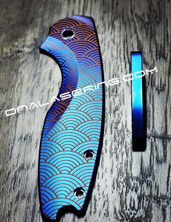 Seigaiha Pattern - CRKT Pilar 3 - Anodized Titanium - Fiber Laser Deep Engraved Pilar 3 Knife Scale - EDC Gear *Optional Backspacer*