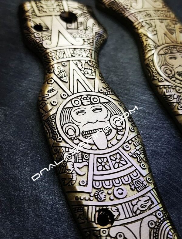 Spyderco Shaman - Aztec Calendar - NEW Relief Engraving Style - Laser Engraved Brass Scales - EDC Gear *Scales Only*
