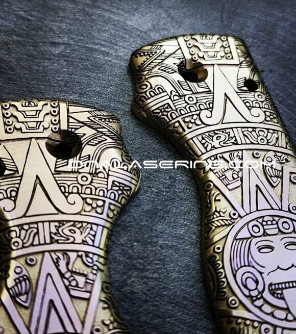 Spyderco Shaman - Aztec Calendar - NEW Relief Engraving Style - Laser Engraved Brass Scales - EDC Gear *Scales Only* - Image 4