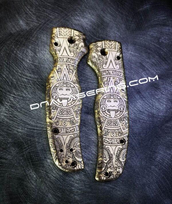 Spyderco Shaman - Aztec Calendar - NEW Relief Engraving Style - Laser Engraved Brass Scales - EDC Gear *Scales Only*