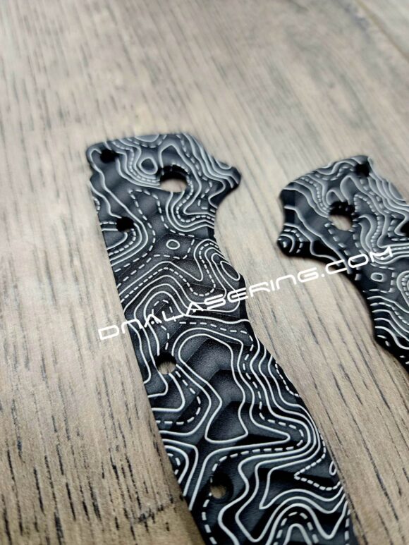 Topographic Map Pattern - Demko AD 20.5 - Laser Engraved Aluminum Chevron Scales - Anodized Black - EDC Gear - Image 2