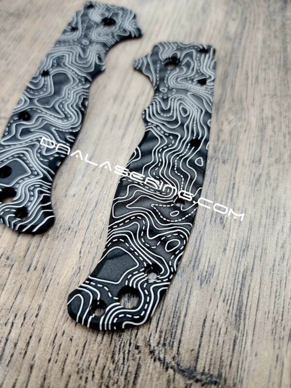 Topographic Map Pattern - Demko AD 20.5 - Laser Engraved Aluminum Chevron Scales - Anodized Black - EDC Gear