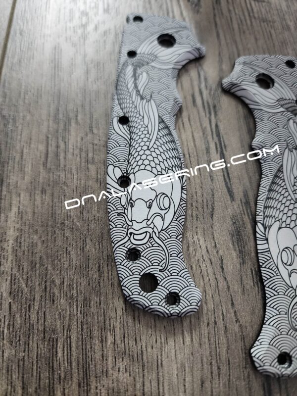 Koi - Seigaiha Waves - Demko AD 20.5 - Laser Engraved Aluminum Scales - Anodized Black - EDC Gear