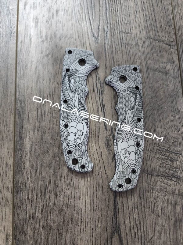 Koi - Seigaiha Waves - Demko AD 20.5 - Laser Engraved Aluminum Scales - Anodized Black - EDC Gear