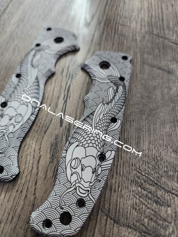 Koi - Seigaiha Waves - Demko AD 20.5 - Laser Engraved Aluminum Scales - Anodized Black - EDC Gear