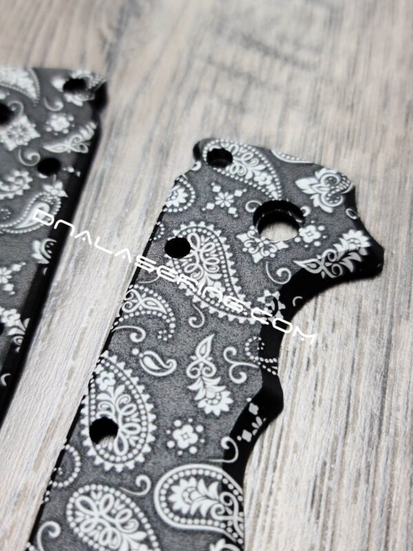 Paisley Bandana Pattern - Demko AD 20.5 - Laser Engraved Aluminum Scales - Anodized Black - EDC Gear
