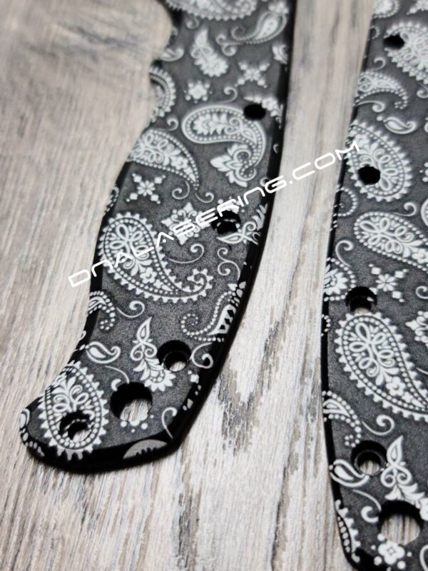 Paisley Bandana Pattern - Demko AD 20.5 - Laser Engraved Aluminum Scales - Anodized Black - EDC Gear