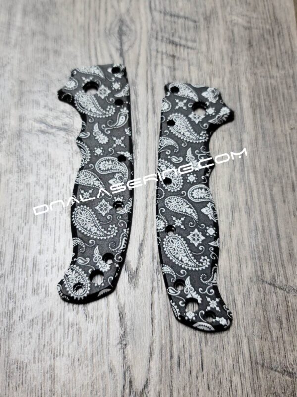 Paisley Bandana Pattern - Demko AD 20.5 - Laser Engraved Aluminum Scales - Anodized Black - EDC Gear