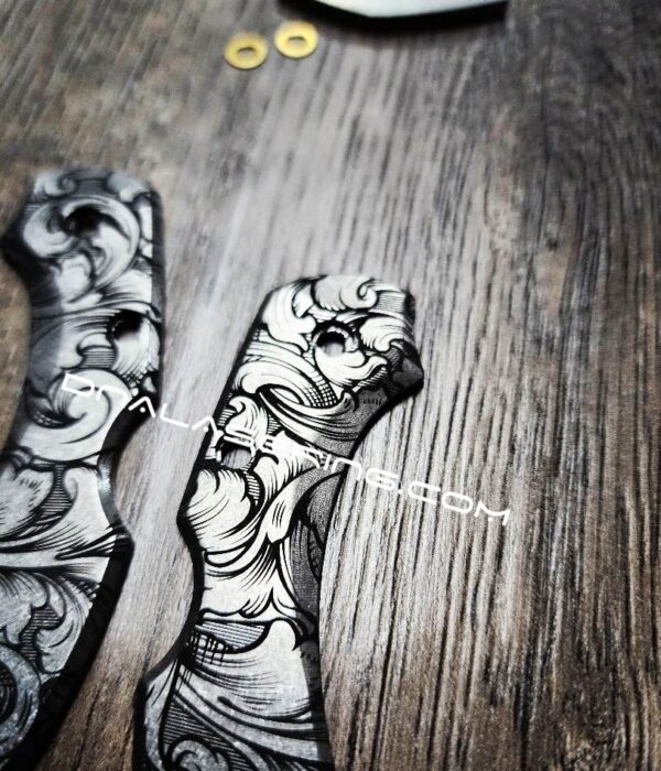 Leaf Scroll - Spyderco Dragonfly TI - Deep Laser Engraved Titanium Scales - Flytanium - EDC Gear