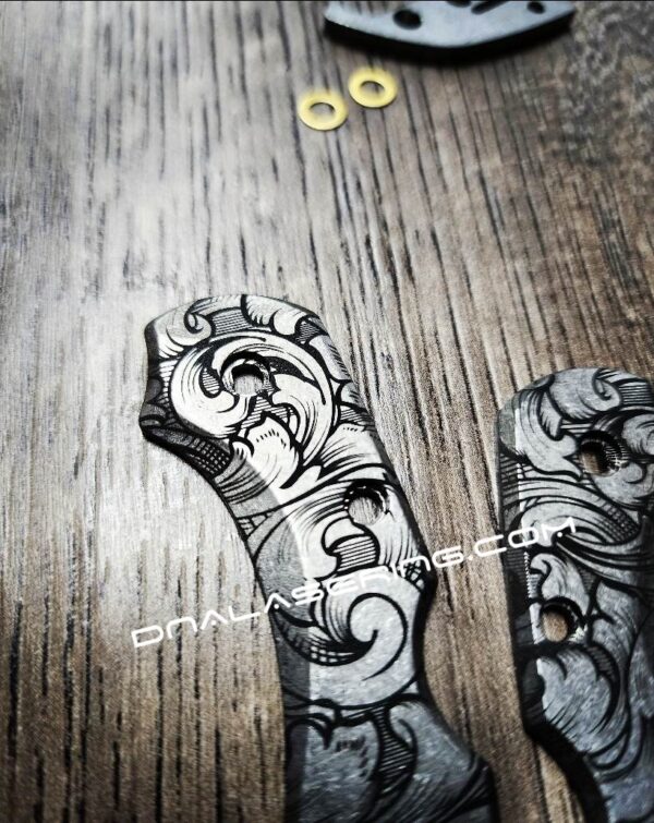 Leaf Scroll - Spyderco Dragonfly TI - Deep Laser Engraved Titanium Scales - Flytanium - EDC Gear