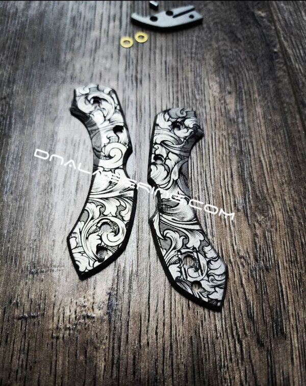 Leaf Scroll - Spyderco Dragonfly TI - Deep Laser Engraved Titanium Scales - Flytanium - EDC Gear