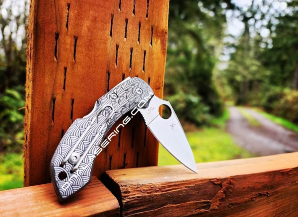 Seigaiha Japanese Waves - Spyderco Dragonfly TI - Deep Laser Engraved Titanium Scales - Flytanium - EDC Gear