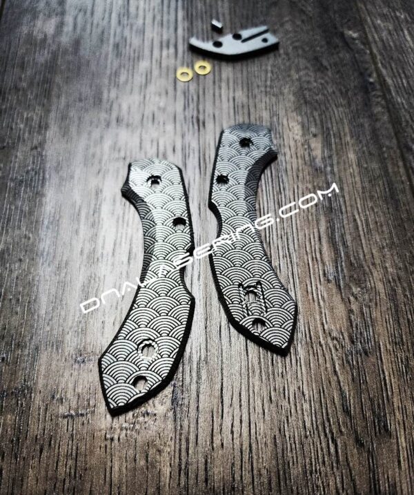 Seigaiha Japanese Waves - Spyderco Dragonfly TI - Deep Laser Engraved Titanium Scales - Flytanium - EDC Gear