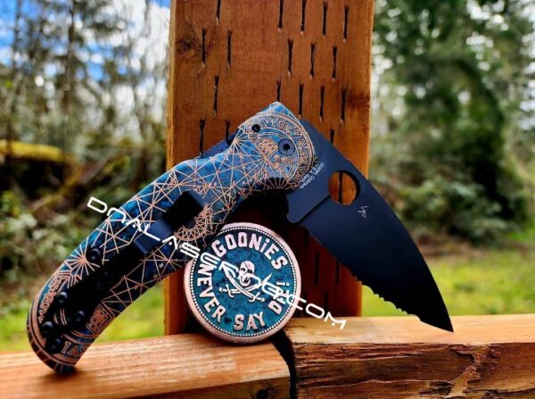 Shipwreck Patina - Goonies Map - Spyderco Shaman - Laser Engraved Copper Knife Scales - Flytanium *Optional Knife Install*
