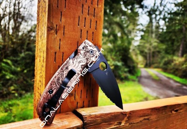 Kraken VS Pirate Ship - Spyderco Shaman - Laser Engraved Copper Knife Scales - Flytanium *Optional Knife Install*