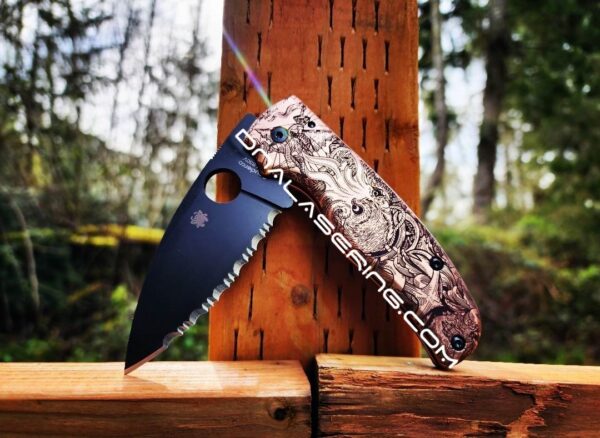 Kraken VS Pirate Ship - Spyderco Shaman - Laser Engraved Copper Knife Scales - Flytanium *Optional Knife Install*