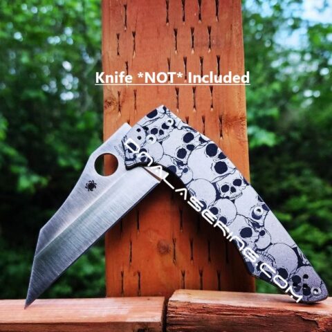 Skulls - Spyderco YoJumbo - Deep Laser Engraved - Titanium Scales - EDC Gear *Scales/Handles Only*