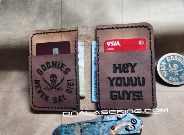 Goonies Map - Laser Engraved - Leather Bifold Wallet - Hand Stitched