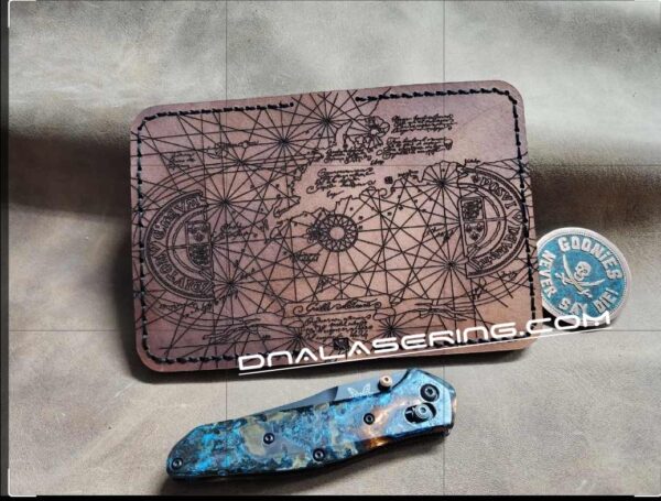 Goonies Map - Laser Engraved - Leather Bifold Wallet - Hand Stitched